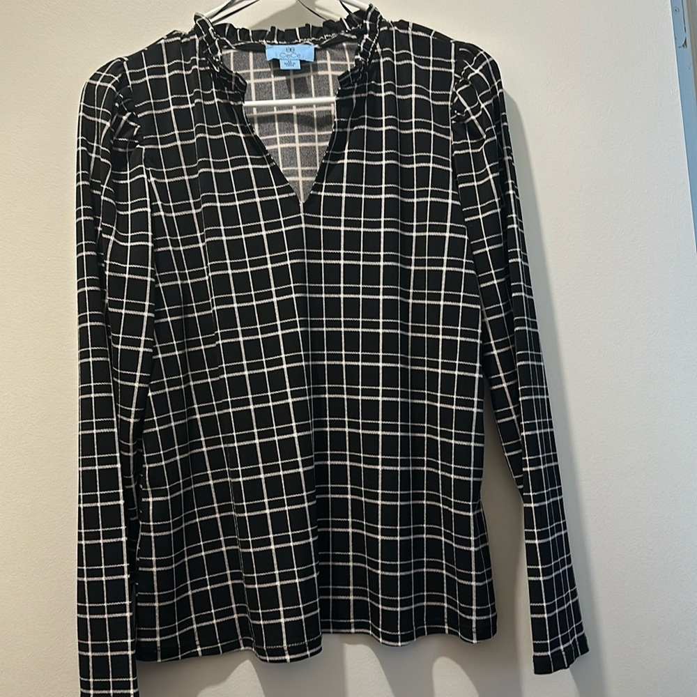 Black and white plaid blouse